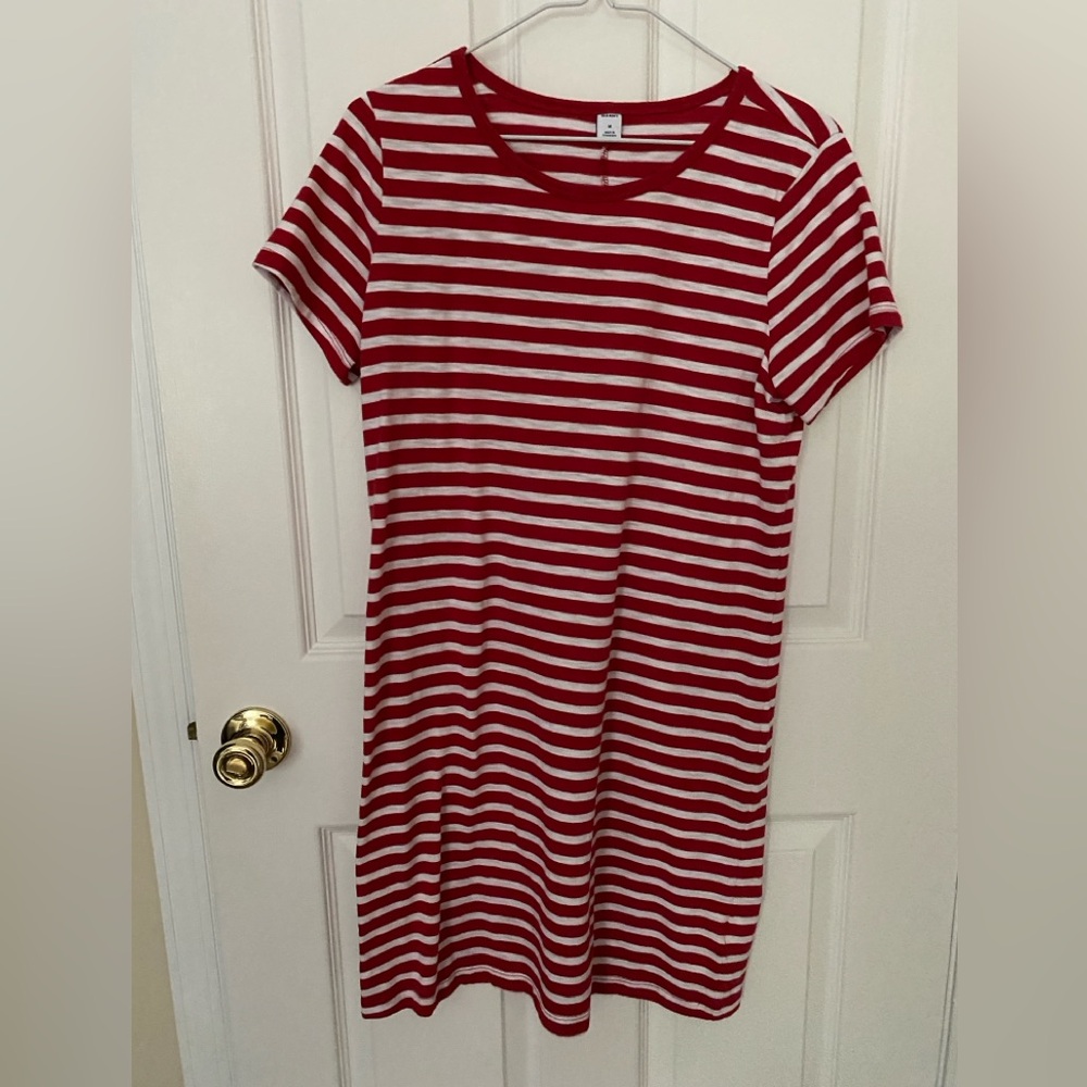 Red and white stripe t-shirt dress